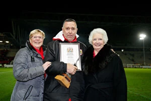 Images Dated 23rd February 2016: Brian Tinnion Honored at Half-Time: Marina Dolman Presents Award at Bristol City vs Brighton &