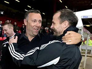 Framed Print : Brian Tinnion Reunites with Louis Carey at Ashton Gate: Bristol City vs Nottingham Forest, 09-02-2013