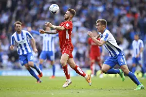 Brighton's Hunemeier Closes In on Matt Taylor of Bristol City at Amex Stadium, Sky Bet Championship (2017)