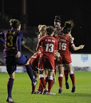 BAWFC v FC Barcelona Collection: Bristol Academy Women's FC Celebrates Victory Over FC Barcelona in Champions League