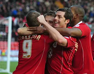 Bristol City V Sheffield Utd Prints: Bristol City: Brett Pitman and Jamie McAllister Celebrate Double Strike Against Sheffield United in Championship Match