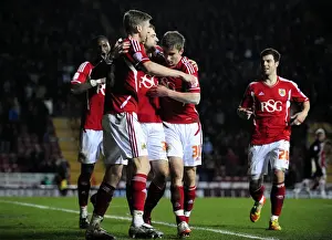 Bristol City V Leicester City Prints: Bristol City: Brett Pitman and Team's Triumphant Celebration after Winning Goal vs