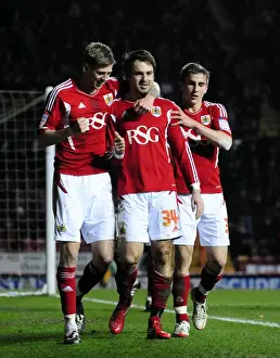 Bristol City V Leicester City Prints: Bristol City: Brett Pitman's Goal Celebration with Team Mates vs Leicester City (2012)