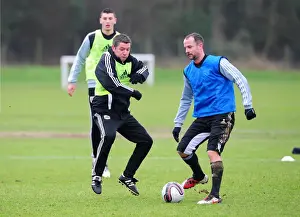 Training 10-1-12 Prints: Bristol City: Captain Carey Clashes with Assistant Manager Docherty during Training Session