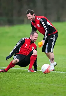 Training 12-1-12 Prints: Bristol City: Captain Carey and McAllister Sharing a Laugh at Training