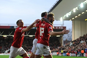 Bristol City V Charlton Prints: Bristol City Celebrate: Baker, Flint