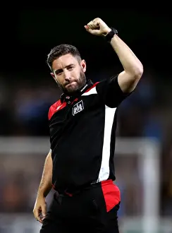 Glanford Park Prints: Bristol City Celebrate EFL Cup Win Over Scunthorpe United: Lee Johnson Rejoices at Glanford Park