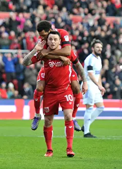 Framed Print : Bristol City Celebrate: Korey Smith and Lee Tomlin's Goal vs Ipswich Town (03 / 12 / 2016)