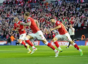 Bristol City Celebrate Opening Goal by Aden Flint and Derrick Williams in Johnstone's Paint Trophy Final vs Walsall