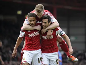 Bristol City V Gillingham Prints: Bristol City Celebrate: Sam Baldock, Bobby Reid, Wade Elliott