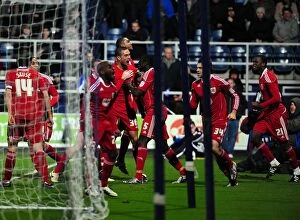 Images Dated 3rd January 2011: Bristol City Celebrate Win Against QPR: Steven Caulker's Goal (Championship, 03/01/2011)
