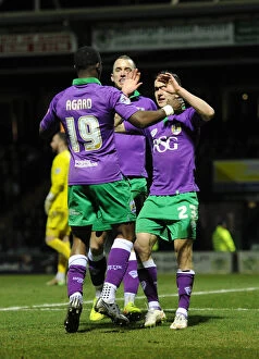 Images Dated 10th March 2015: Bristol City Celebrates: Agard, Wilbraham, and Bryan's Goal Rush at Huish Park (Yeovil Town vs)