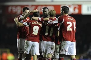 Images Dated 26th November 2013: Bristol City Celebrates Own Goal by Leyton Orient: Sam Baldock Rejoices with Team Mates