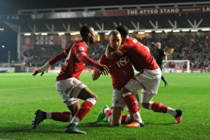 Bristol City V Nottingham Forest Prints: Bristol City Celebrates Goal: Wilbraham, Kodjia, and Williams