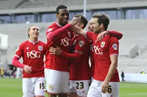 Bristol City V Bolton Wanderers Prints: Bristol City Celebrates Win Against Bolton Wanderers: Kodjia, Bryan, and Matthews Rejoice
