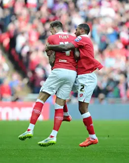 Bristol City Celebrating Johnstone's Paint Trophy Victory: Aden Flint and Mark Little