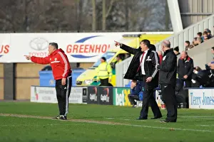 Shrewsbury Town V Bristol City Prints: Bristol City Coaches Steve Cotterill and John Pemberton Give Instructions from the Sideline during Shrewsbury Town vs