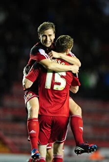 Images Dated 2nd October 2012: Bristol City: Davies and Pearson Celebrate Goal Against Millwall, Championship 2012