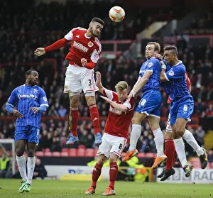 Framed Print : Bristol City Defender Derrick Williams Heading a Corner at Ashton Gate, Bristol, 2014 Framed Print : Bristol City Defender Derrick Williams Heading a Corner at Ashton Gate, Bristol, 2014