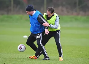 Training 10-1-12 Prints: Bristol City: Derek McInnes and Neil Kilkenny in Intense Training Battle