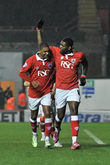 Bristol City: Emmanuel-Thomas and Little Celebrate Goal Against Yeovil Town, Sky Bet League One (December 2014)
