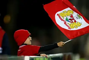 Framed Print : Bristol City Fan Waves Flag at Wycombe Wanderers Match, EFL League Cup Framed Print : Bristol City Fan Waves Flag at Wycombe Wanderers Match, EFL League Cup