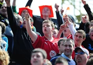 Images Dated 2nd May 2010: Bristol City Fans in Action at Blackpool's Bloomfield Road during the Championship Match, May 2010
