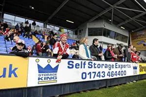 Framed Print : Bristol City Fans in Action at Shrewsbury Town's New Meadow, March 2014 Framed Print : Bristol City Fans in Action at Shrewsbury Town's New Meadow, March 2014