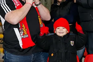 Bristol City Fans Cheer at Crewe Alexandra's Stadium During Sky Bet League 1 Match, 2014