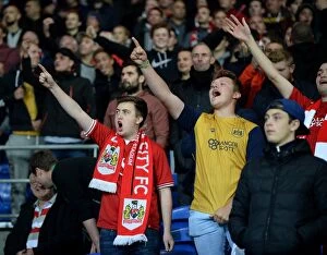 Images Dated 14th October 2016: Bristol City Fans Cheering at Cardiff City Stadium during Sky Bet Championship Match