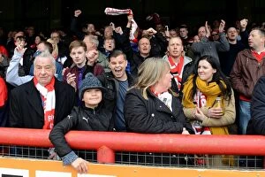 Images Dated 16th April 2016: Bristol City Fans Cheering at Griffin Park during Sky Bet Championship Match, April 2016