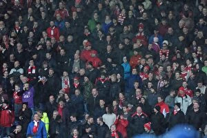 Images Dated 12th December 2015: Bristol City Fans Cheering at Huddersfield Town Match, Sky Bet Championship (12/12/2015)