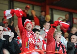 Images Dated 7th April 2015: Bristol City Fans Cheering During Warm-Up at Ashton Gate Stadium
