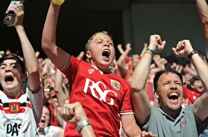 Framed Print : Bristol City Fans Euphoria: 2-1 Lead Over Wigan Athletic at Ashton Gate