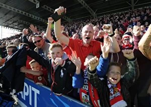 Images Dated 25th April 2015: Bristol City Fans Euphoric Celebration at Chesterfield's Proact Stadium, 2015 - Sky Bet League One