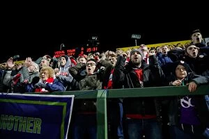 Images Dated 10th March 2015: Bristol City Fans Reacting at Yeovil Town vs. Bristol City Football Match, 10th March 2015