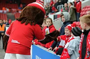 Bristol City V QPR Prints: Bristol City Fans Welcome Scrumpy Mascot at Ashton Gate during Bristol City vs QPR Match