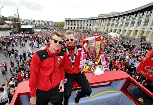 City Of Bristol Prints: Bristol City FC: Aden Flint and Wade Elliott with the Sky Bet League One Trophy Amidst Thousands of Ecstatic Fans