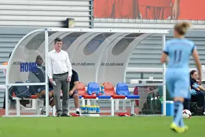 Manchester City Womens Prints: Bristol City FC: Dave Edmondson Watches as Bristol Academy Women Take on Manchester City Women in WSL Action
