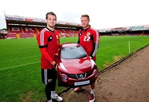 Images Dated 3rd August 2012: Bristol City FC Goalkeepers Tom Heaton and Dean Gerken with Baby Duke at Pre-Season Open Day
