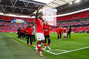 Framed Print : Bristol City FC: Jay Emmanuel-Thomas Selfie Celebration after 2-0 Johnstones Paint Trophy Win vs Walsall