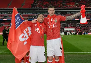 March Prints: Bristol City FC: Korey Smith and Aden Flint Celebrate Johnstone Paint Trophy Victory at Wembley Stadium