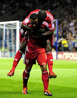 Leicester City V Bristol City Prints: Bristol City FC: Nicky Maynard and Albert Adomah - Celebrating the Championship-Winning Goal Against Leicester City