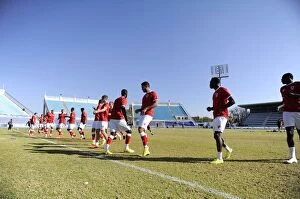 Images Dated 21st July 2014: Bristol City FC Players Gear Up for Extension Gunners Clash in Botswana: Warm-Up at National Stadium