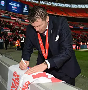 March Prints: Bristol City FC: Steve Cotterill Celebrates Johnstone Paint Trophy Victory with Adoring Fans at Wembley Stadium