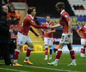 Images Dated 11th November 2014: Bristol City FC: Wes Burns Substituted by Luke Freeman vs AFC Wimbledon, Johnstone's Paint Trophy