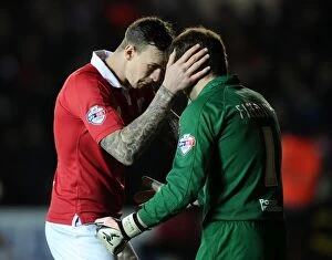 Images Dated 10th February 2015: Bristol City: Fielding and Flint Share a Moment Before Kick-off vs Port Vale