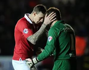 Framed Print : Bristol City: Fielding and Flint Share a Moment Before Kick-off vs Port Vale Framed Print : Bristol City: Fielding and Flint Share a Moment Before Kick-off vs Port Vale