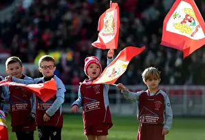 Bristol City Flag Bearers at Ashton Gate during Championship Match against Cardiff City