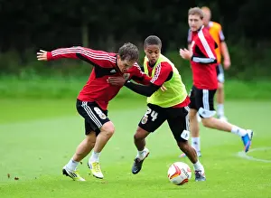 Bristol City Training 27-09-12 Prints: Bristol City Football Club: Bobby Reid vs Neil Kilkenny - Intense Training Showdown